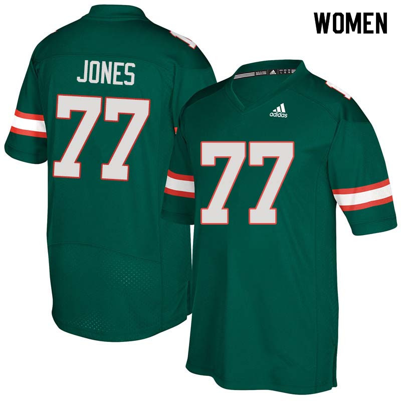 Women Miami Hurricanes #77 Jahair Jones College Football Jerseys Sale-Green - Click Image to Close